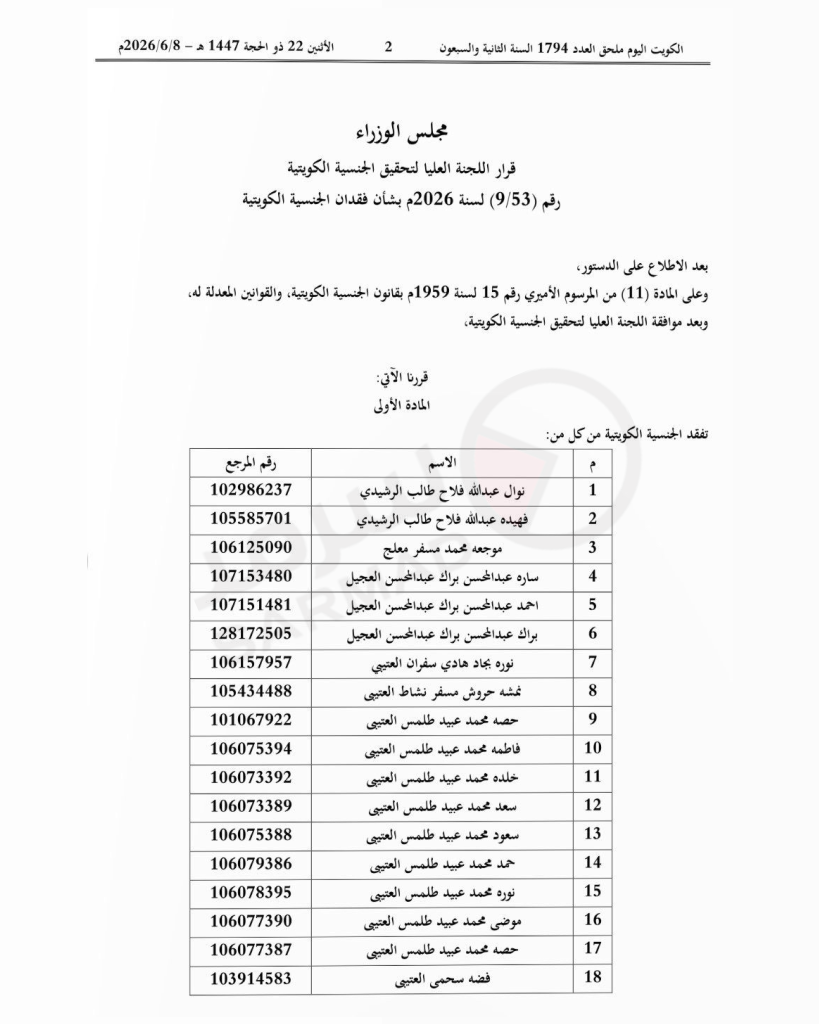 صدور قرار بفقدان الجنسية الكويتية من 28 شخصاً.. للازدواجية